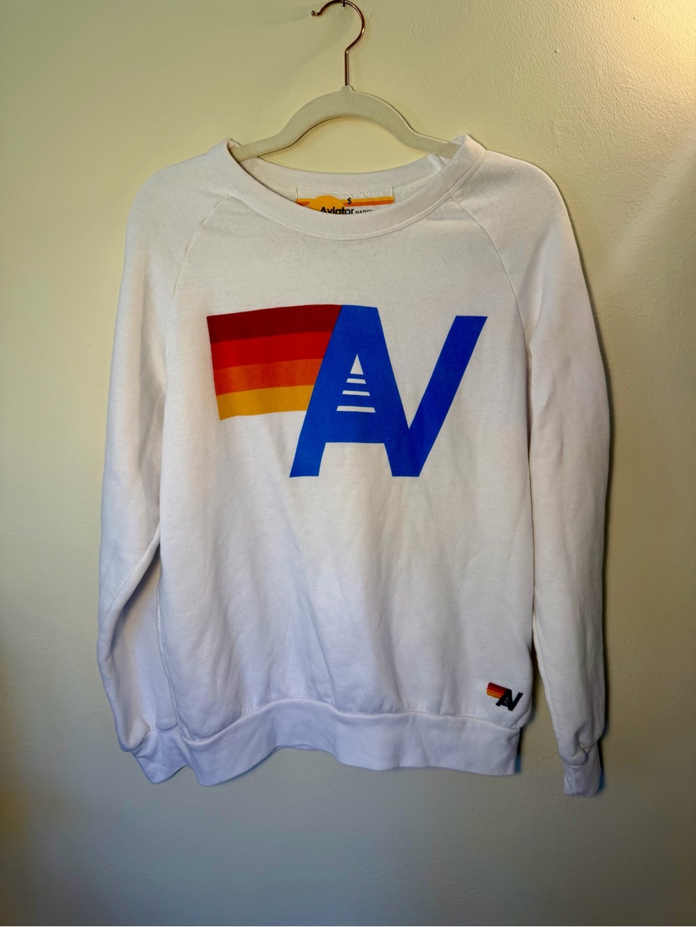 Aviator Nation White Logo Crewneck Sweatshirt Size S